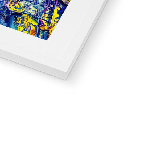 An art print is on top of a frame that is framed.