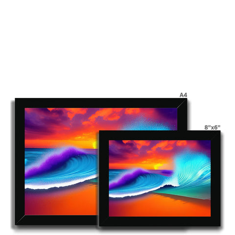 Several computer monitor screen with picture frame of colorful artwork.