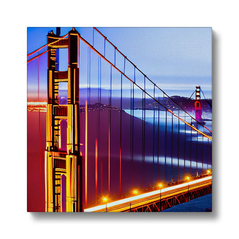 An art print of a golden gate sitting on top of a wooden board.