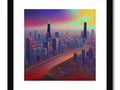 An art print with a view of the skyline of Chicago in the city of Chicago.