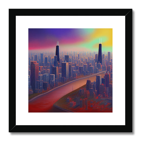 An art print with a view of the skyline of Chicago in the city of Chicago.