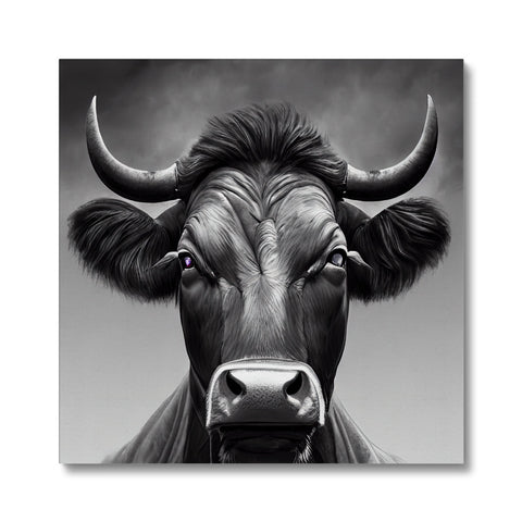 A picture of a black cow.Photo of him is above a fence. �