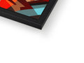 A picture frame with a painting of a couple of different shapes and colors.