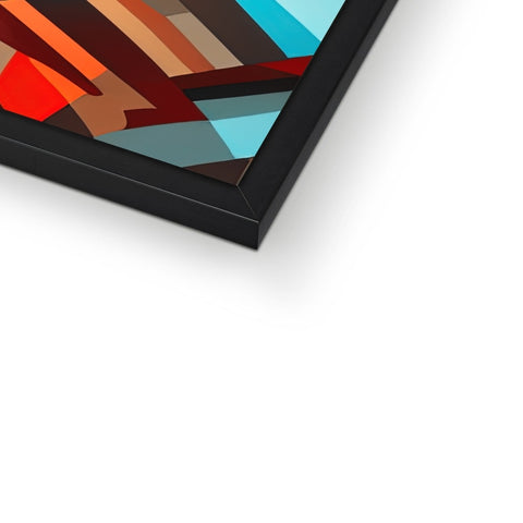 A picture frame with a painting of a couple of different shapes and colors.