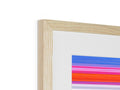 A wooden frame that holds a white picture of a piece of artwork in one white piece