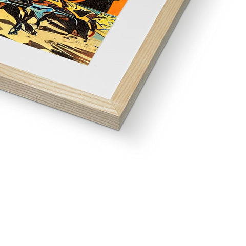 The art print is taped to a wooden frame in the book of a book.