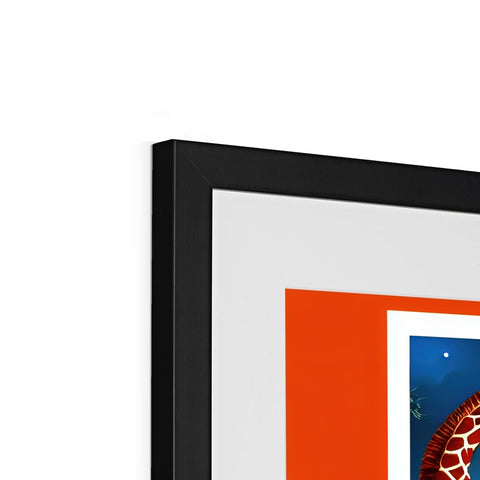 A picture frame with basketball logo, background of orange disc and a basketball net and a