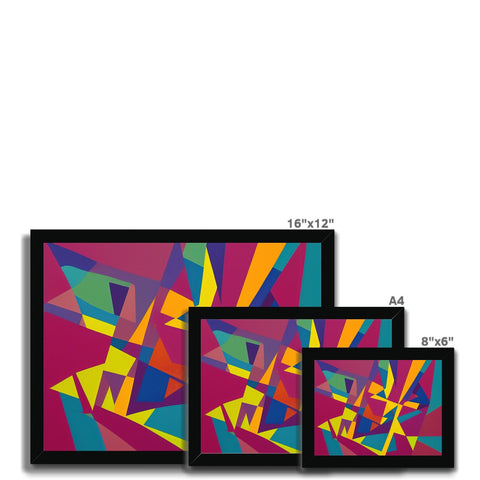 A small square of glass with two colorful and geometric designs of a TV.