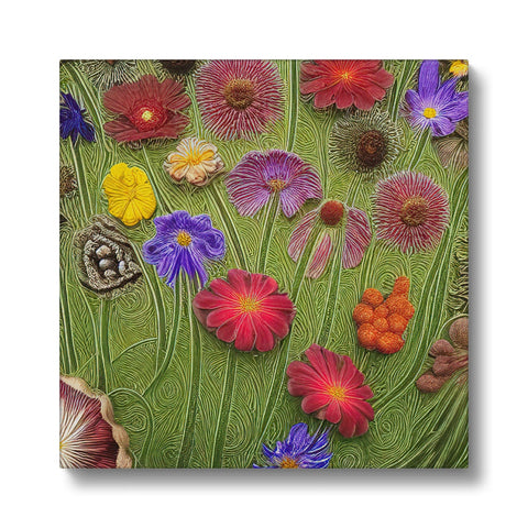 Color print photo of green and purple flowers on a ceramic tile tile.