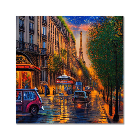An image of Paris is painted in some detail in colorful colors.