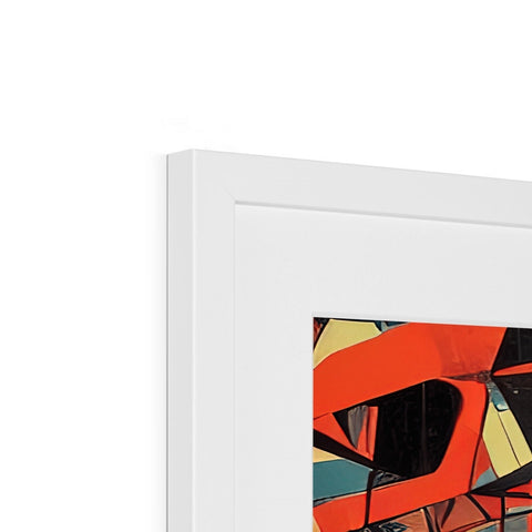 Art print sits in a hanging picture frame in a wall with a picture on it.