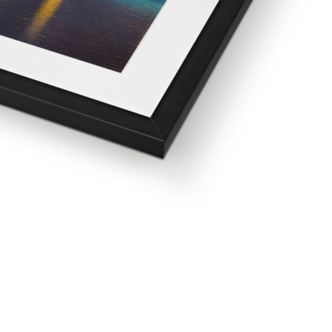 Picture frame with an abstract photograph sitting on an album holder on a wooden frame.