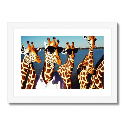 A group of giraffes standing near a water body.