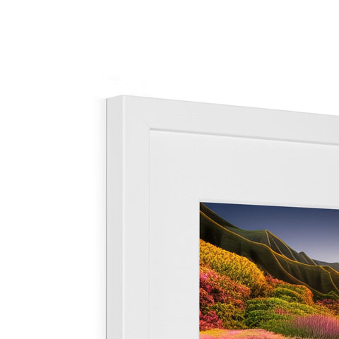 A picture of three colorful pictures are on a white frame.