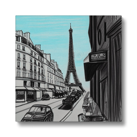 A beautiful city's skyline, painted in front of the beautiful French city street lights.