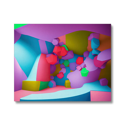 Art on plastic wall and art print with vibrant blue and purple.