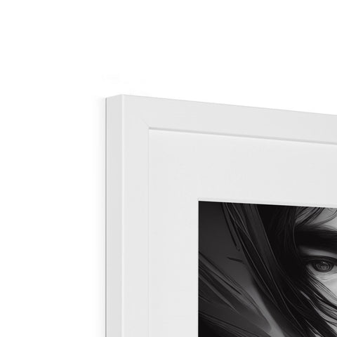 There is a picture frame on a white frame that is framed with art and a picture