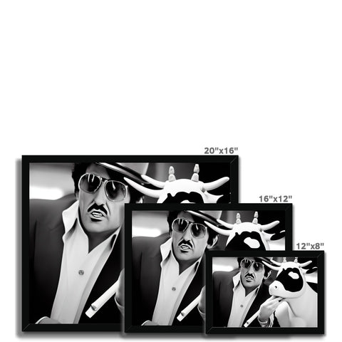 A group of picture frames on a TV screen with a man with a mustache.