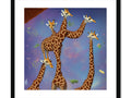 A two giraffes standing on top of tall grass together with other giraffe on