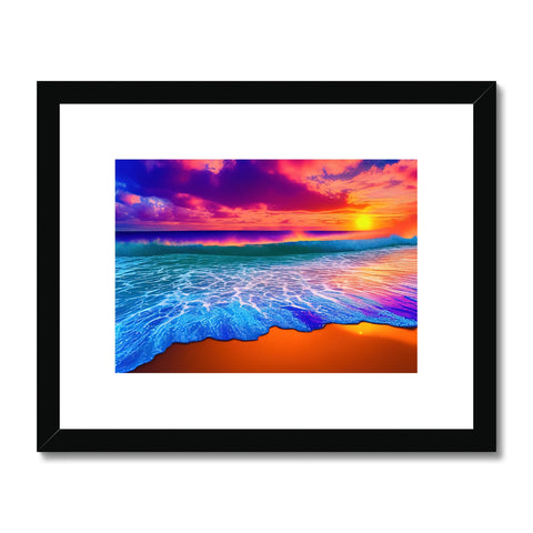 Art print with colorful water waves set against a dark background.