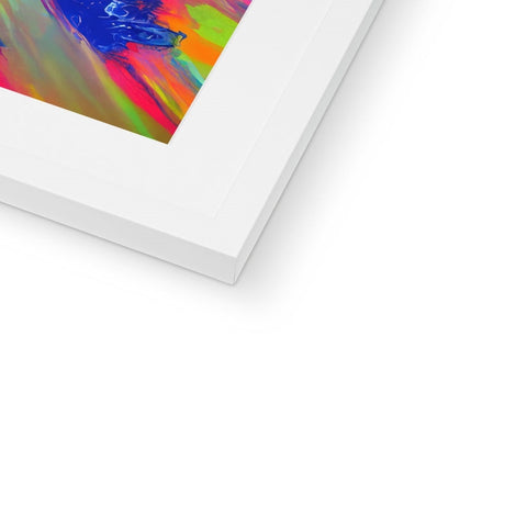 An image of an abstract painting framed in a metal frame on a white background.