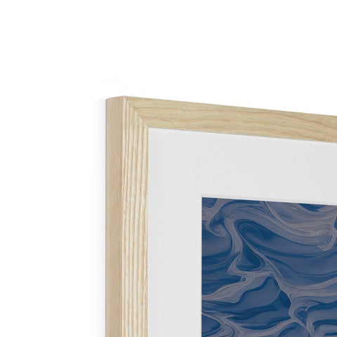 A picture of a blue and black photo hanging on a wood object