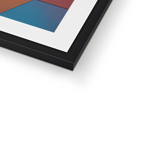A picture frame in a frame with the colors blue, bright orange, yellow and black