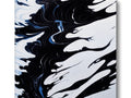 A black and white painting of surf waves crashing on a ceramic floor.