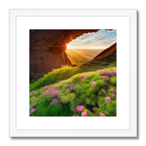 Art print with flowers, mountains, and desert grasses in a field.