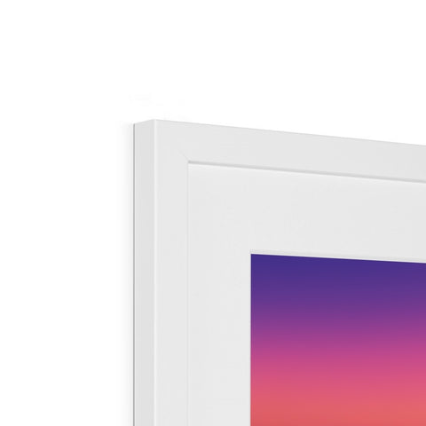 A small white picture of an imac in a framed and colored art form.
