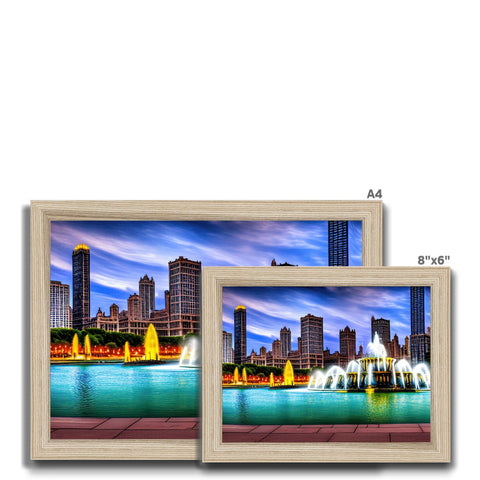 A wooden picture frame with four images of two images in it with two blurred backgrounds.