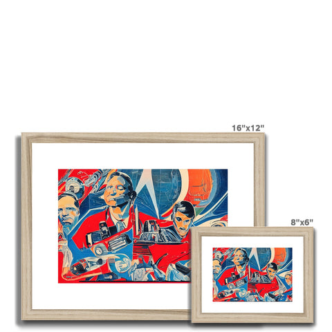 A framed photo featuring three wooden prints on a blue wall with a picture frame and a