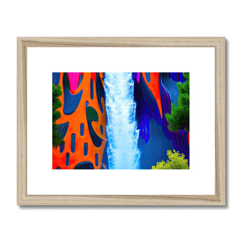A beautiful waterfall and a colorful art print in a river