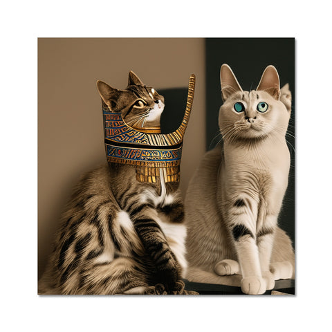 a pair of cats sitting with an Egyptian flag and a snake