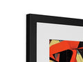 A picture of a metal frame in a wall framed with an art print next to it