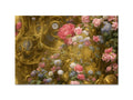 a square place mat with gold foil surrounded by decorative and ornate floral prints.