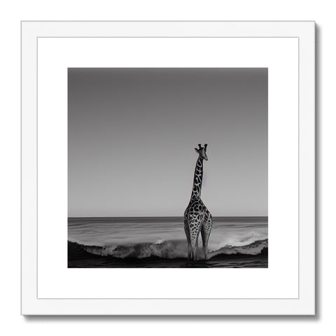 a giraffe stands in a tree and is watching a giraffe on the sand