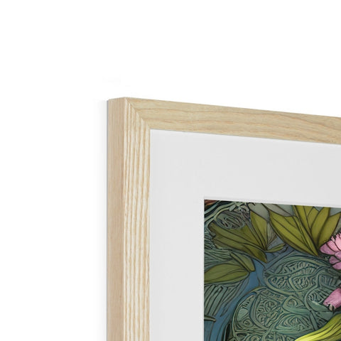 A picture frame adorned with flowers and artwork in a wooden object.