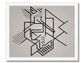 A stencil that holds up the top of a tile with a geometric printed piece on