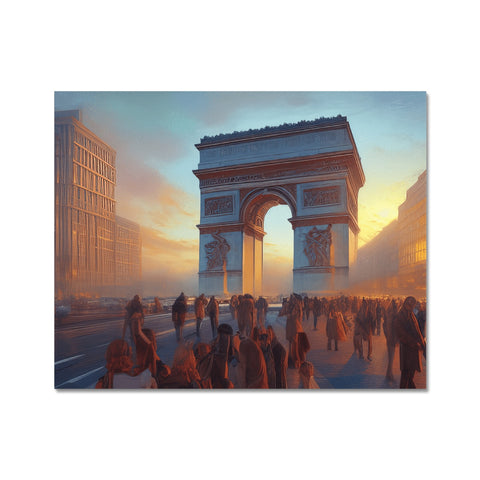 An image of Paris at sunrise on a wooden frame, all with a different city on