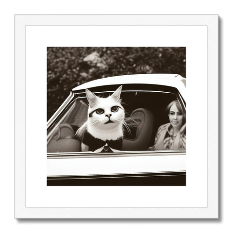 a black and white art print with a cat in it