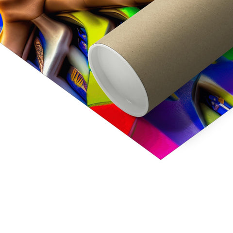 Paper roll on the ground in a colorful wrapper on a table