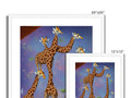 A giraffe grazing by the side of a forest with two giraffes at the