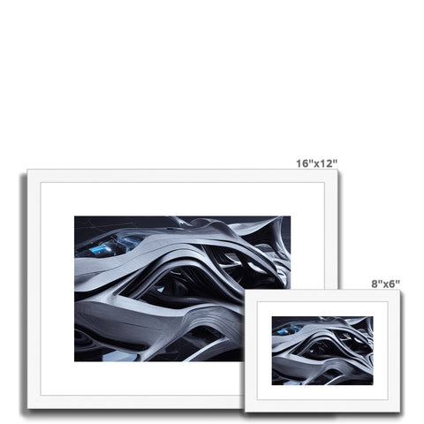 A silver paper photograph framed on a table with two other images and two photo frames on