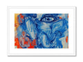 a woman's face on a blue art print that is painted in front of a blue