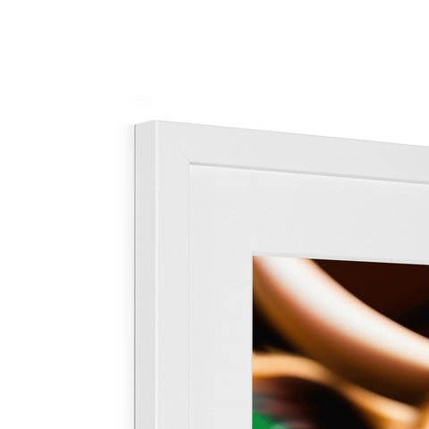 A picture of a picture frame in an oval area next to a white background.