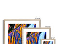 A picture of colorful images on metal framed display on a photo frame.