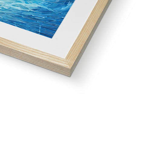 An art print is attached to a picture frame with light blue cloth.