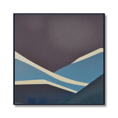 A tile art print painting of mountains on glass on a wall.