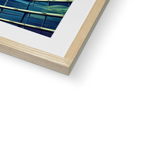 A picture with a blue photo on it in a wooden frame with a picture printed on